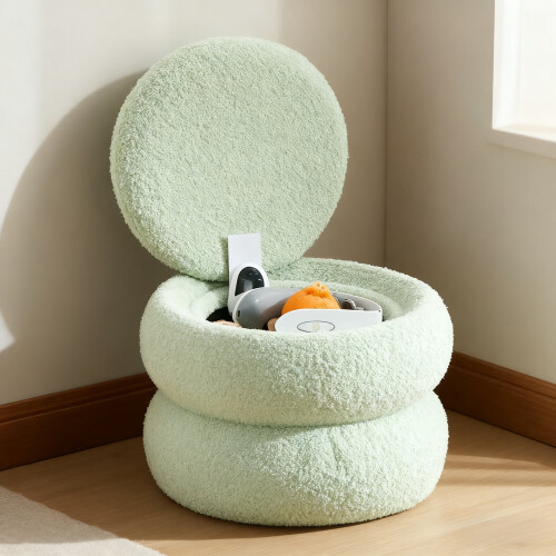 Storage Ottoman Cube Modern Round Footrest Green