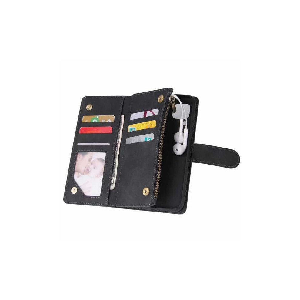 Samsung A12 Wallet Case 8-Compartment Zipper Black 940684215072