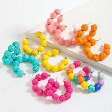 Raffia-korvakorut, naisten, kesäiset, suuret, käsintehdyt ympyrät