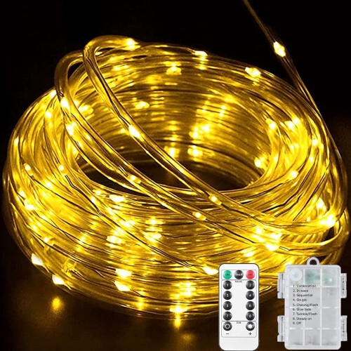 LED Rope Lights Battery Powered 39ft 100 LEDs Warm White