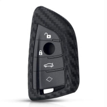 Carbon Fiber Silicone BMW Car Key Case Black 4-Button