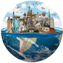 Earth puzzle for adults with Statue of Liberty and Eiffel