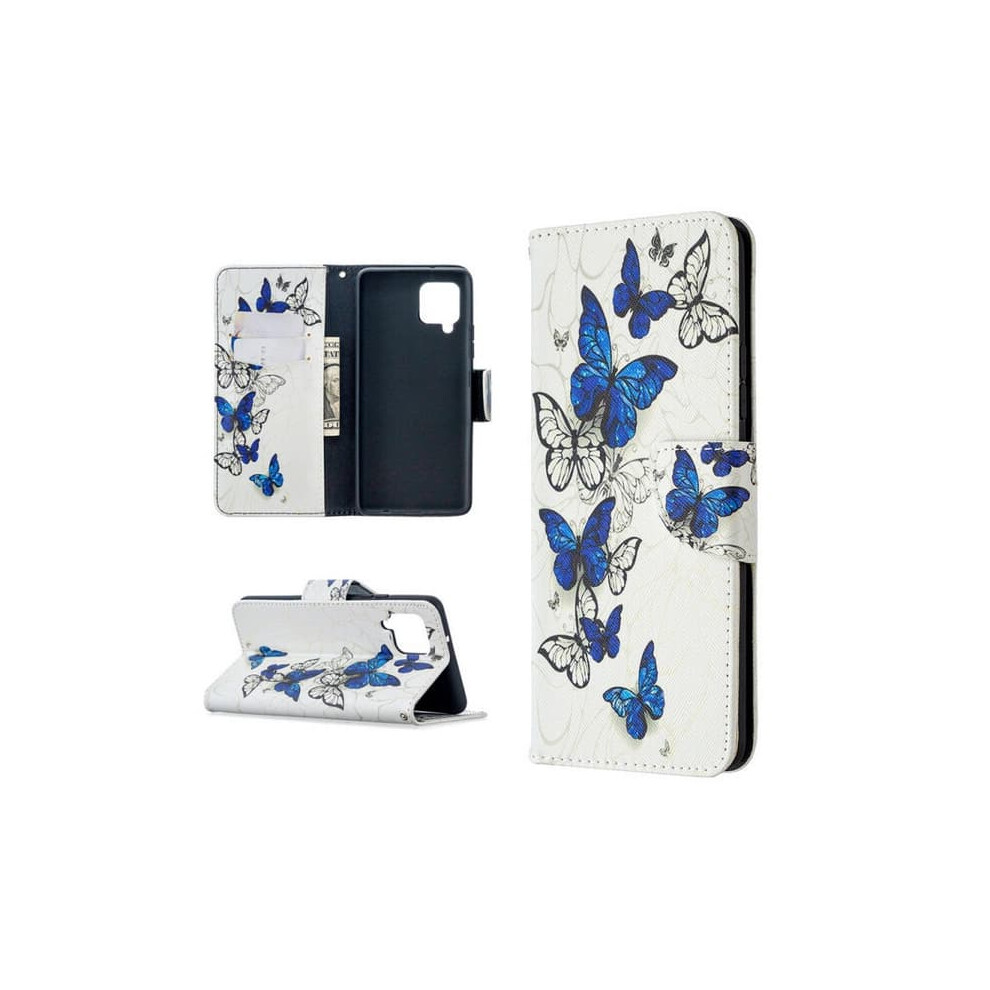 Wallet Case For Samsung Galaxy A12 Blue White Butterflies Blue,White 940684217625