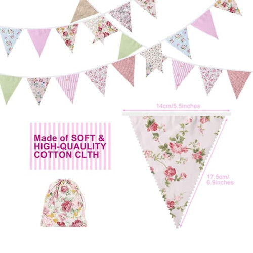 Stoffvimpelbanner Blomster Vintage bomull 42 stk 2