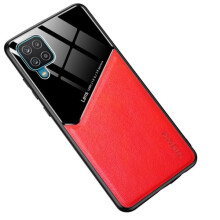 Ag luí le Samsung Galaxy A12 - Cás Hibrideach le Pláta Maighnéadach Tógtha isteach - Dearg Dearg Dearg