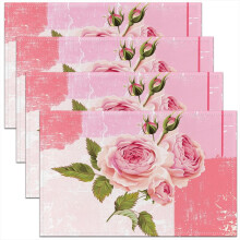 Abstracte placemats set van 4, 30 x 45 cm, roze bloemenpatroon