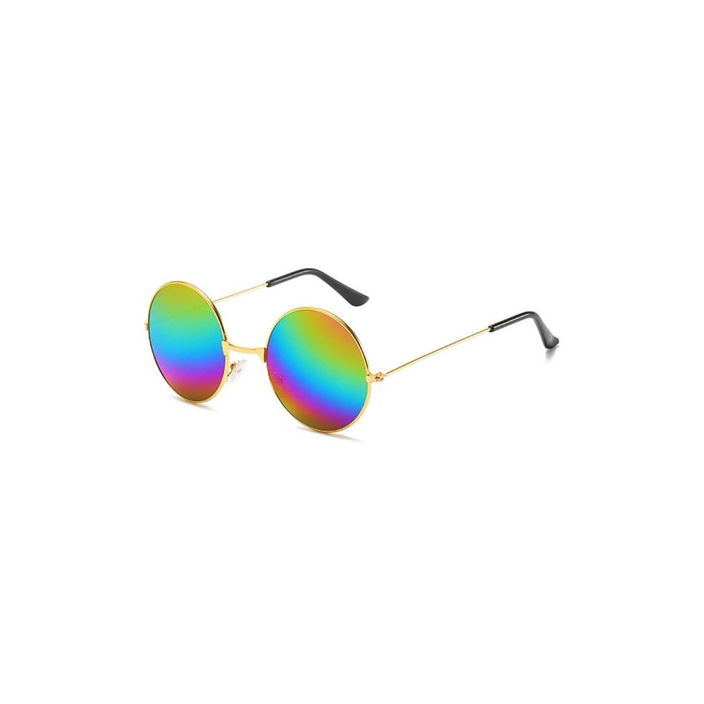 Round Sunglasses Frame With Rainbow Mirrored Lenses Gold 940684227631