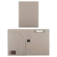 Portfoliomappe aus PU-Leder, grau, A4, mit Klemmbrettclip