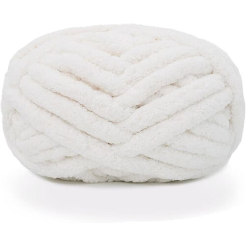 Chenille Yarn for Hand Knitting Blankets White 2 pcs