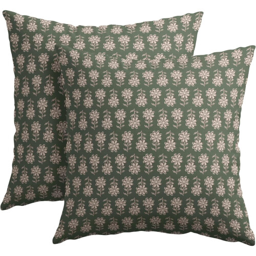Conjunto de capas de almofada vintage com estampa floral preta em blocos, 45x45cm (18x18 polegadas)