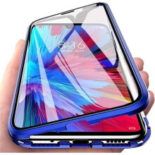 Cás atá comhoiriúnach le Samsung Galaxy A12, Cás Adsorbála Maighnéadach Cosaint 360 Céim Cosantóir Gloine Tempered Trédhearcach - Gorm