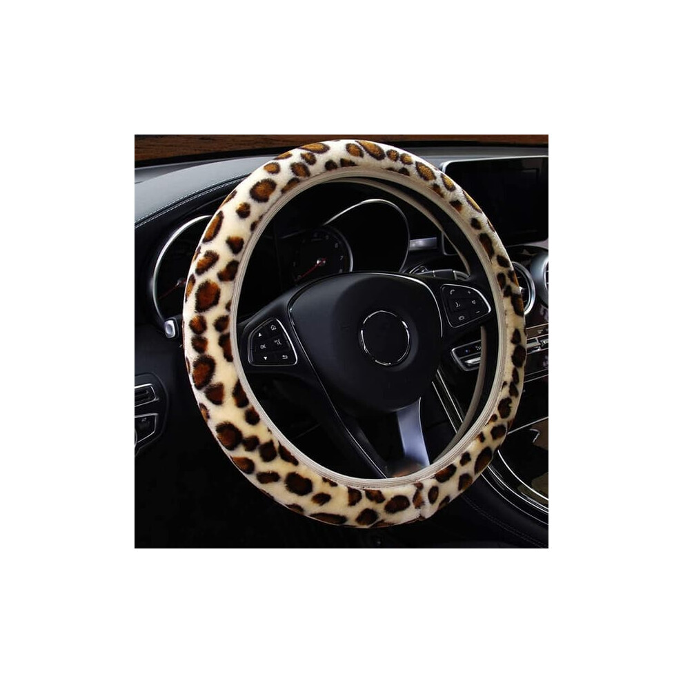 Leopard Print Plush Steering Wheel Cover 37-39Cm 940684218172