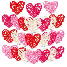 Decoração de coração em rattan trançado, 6 cm, 24 peças