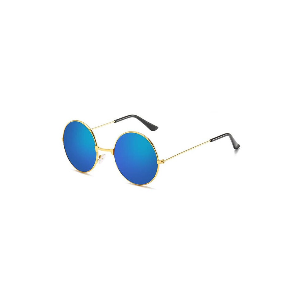 Round Sunglasses Frame Mirrored Lenses Gold/Light/Blue 940684229260