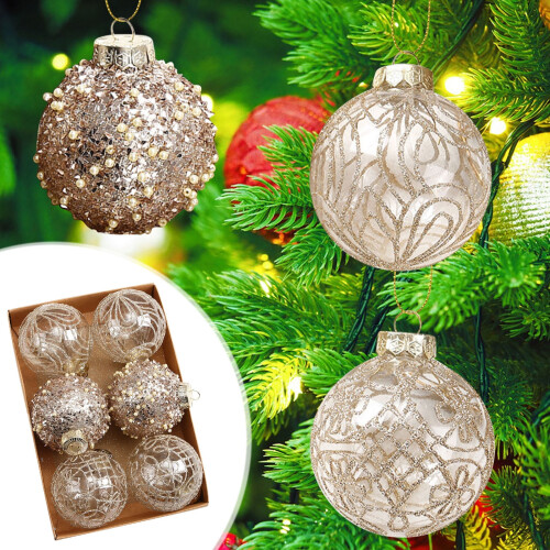 Enfeites de Natal de plástico transparente, 8 cm (3,14 polegadas), 6 peças
