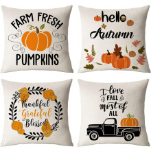 Housses de coussin d'automne, motif citrouille, 45 x 45 cm (lot de 4)
