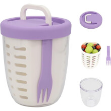 Vaso para ensalada de frutas con tapa, tenedor y cesta de drenaje1