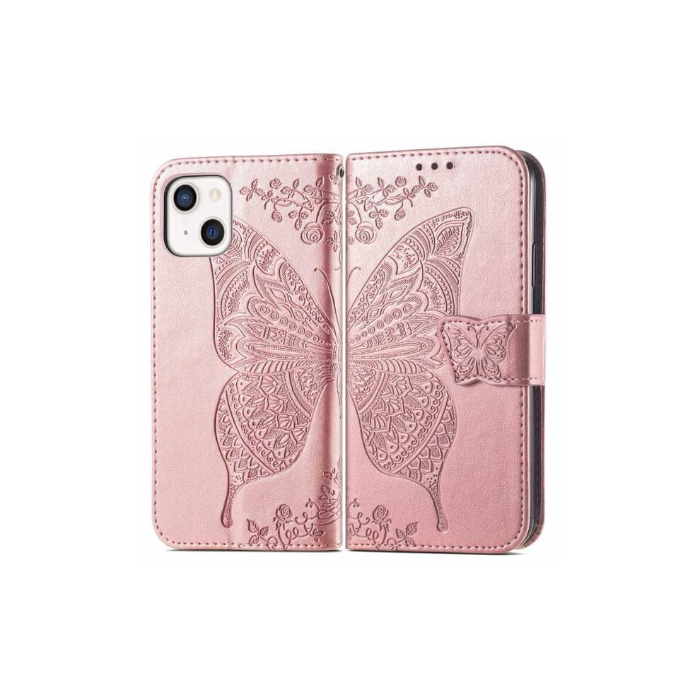 Iphone 13 Wallet Case Pu Leather Butterfly Motif Rose Gold 940684230112