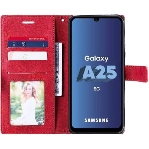 Samsung Galaxy A25 5G case red retro PU leather shockproof 2