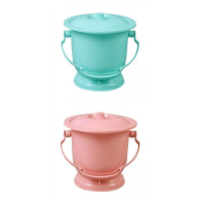 Portable bedpan with lid and handle blue pink