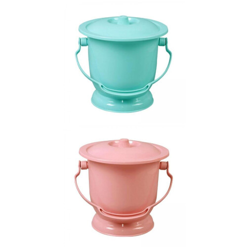 Portable bedpan with lid and handle blue pink