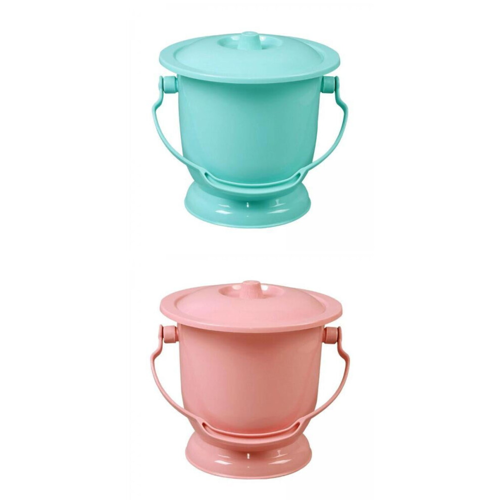 Portable bedpan with lid and handle blue pink