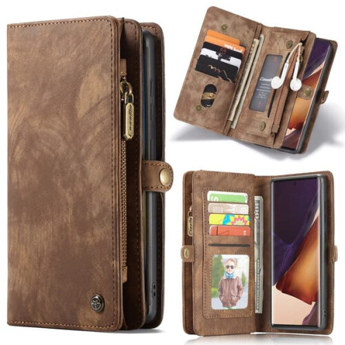 Leather iPhone 13 case with zipper brown