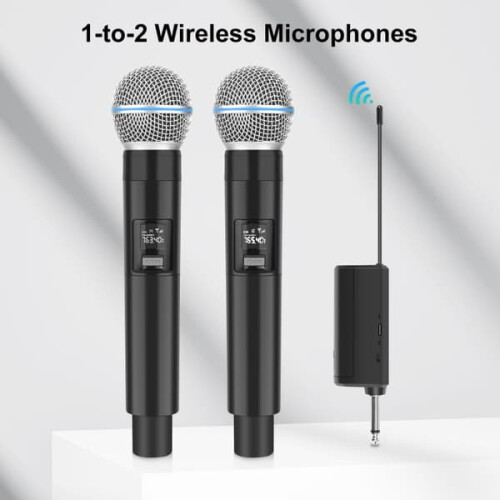 Wireless Microphones with LED Display 2-Pack Black 1