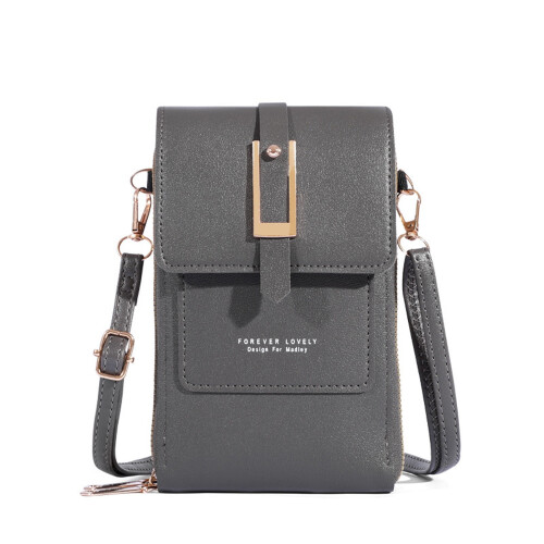 Dames crossbody telefoontas van leer met touchscreen mini-formaat.