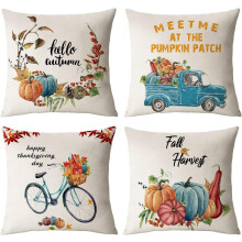 Ensemble de 4 housses de coussin d'automne, motif camion citrouille, 40 x 40 cm