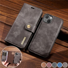DG.MING Genuine Leather Case for iPhone 13 mini Grey Brown