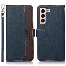 RFID Blocking Wallet Case for Samsung Galaxy S22 Blue Brown