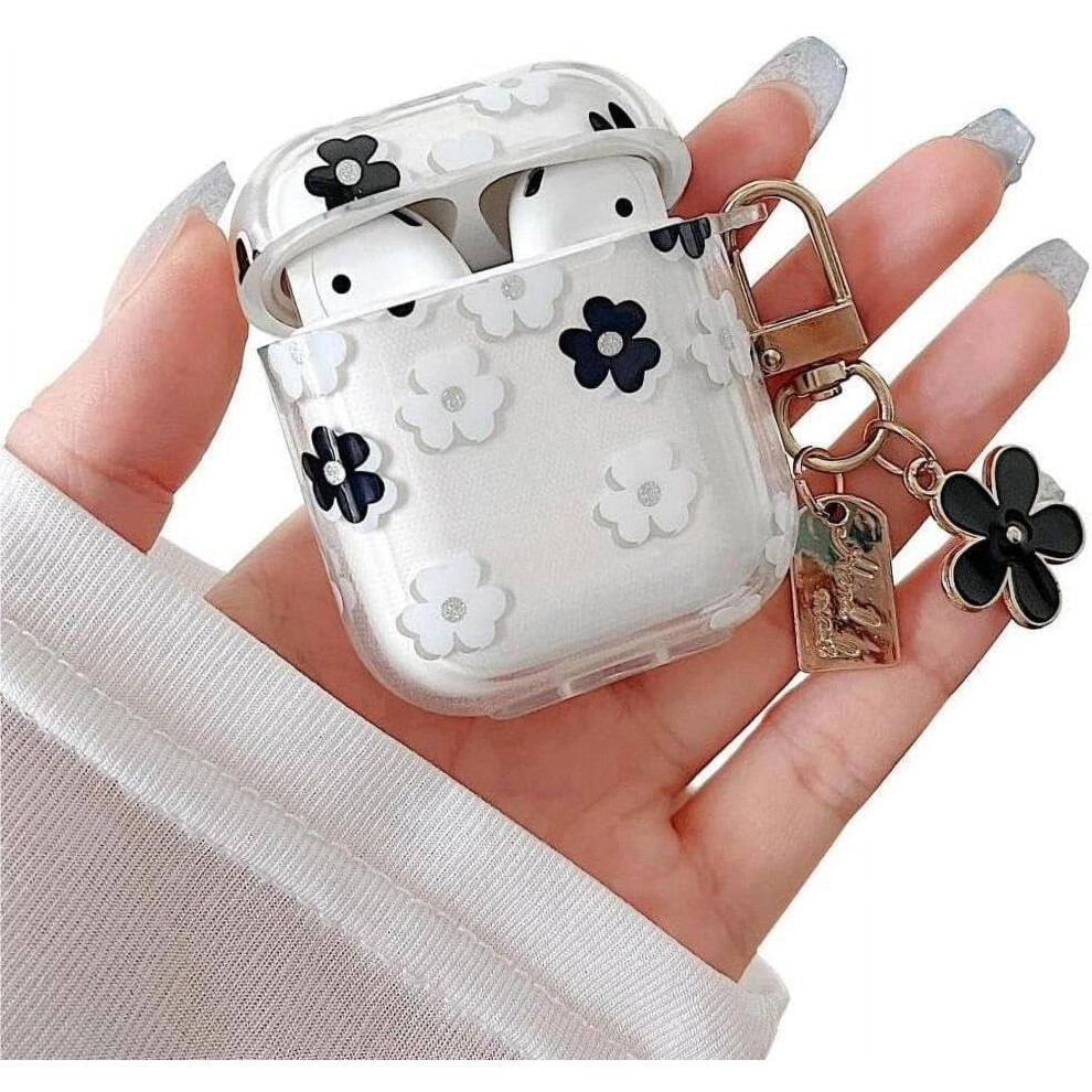 Airpods 1/2 Cartoon Flower Tpu Case With Keychain Black 900223108142