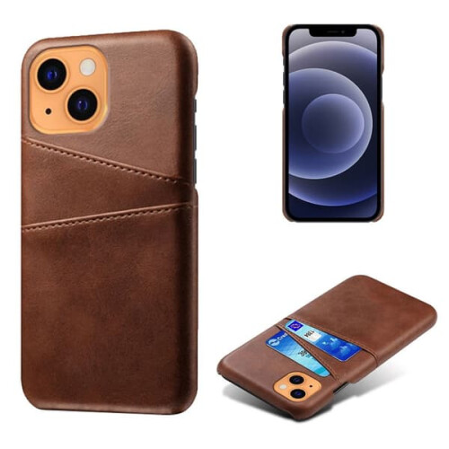 Leather iPhone 13 Case with Card Slot Brown