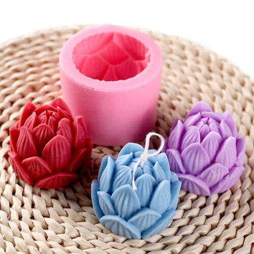 Lotus silicone candle mold pink stearin