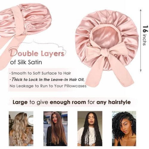 Satin Bonnet for Women with Double-Layer Satin Lining Pink 1