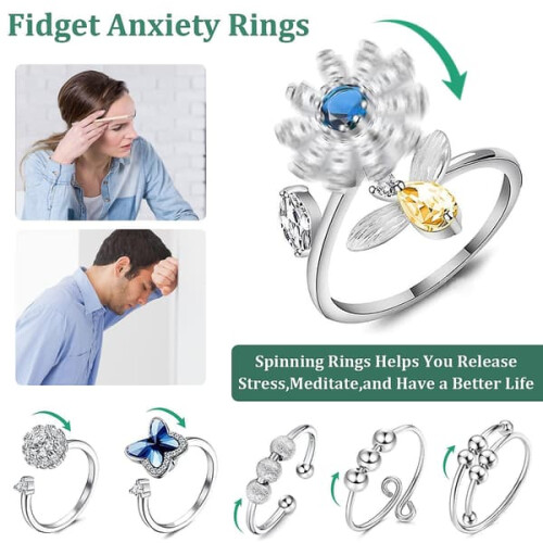 Anxiety Rings Set Adjustable Fidget Rings 6 pcs 2
