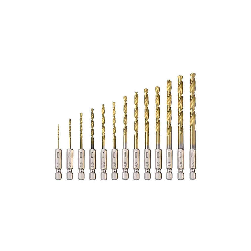 Hss Twist Drill Set Titanium-Coated Hex Shank 13 Pcs 940684263462