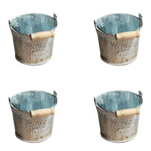 4X Country Retro Old Metal Flower Bucket Flower  Home Desktop Decoration Metal  Iron Bucket