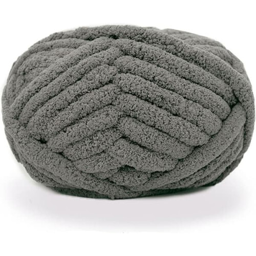 Chunky Chenille Yarn for Hand Knitting Blankets Dark Gray