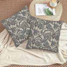 Conjunto de 2 capas de almofada florais em tons de azul marinho e bege, 40x40cm (16x16 polegadas).