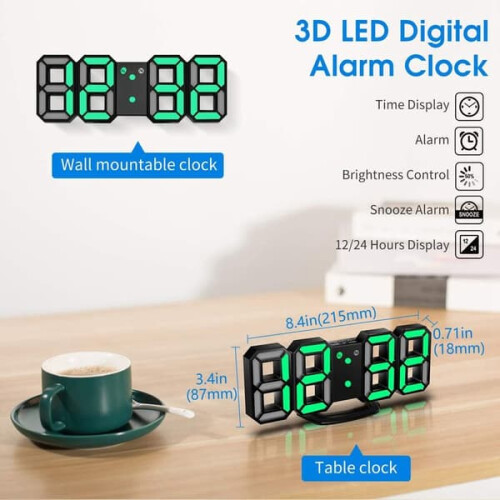 3D LED Wall Clock Digital Alarm Clock White 3 Brightness 1