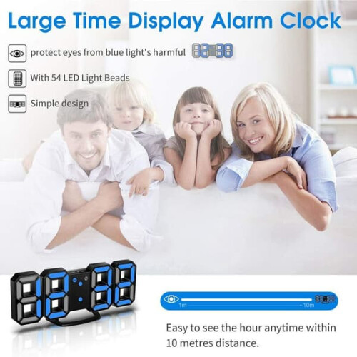 3D LED Wall Clock Digital Alarm Clock White 3 Brightness 2