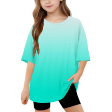 Blusa infantil de manga curta para menina, com estampa degradê verde, tamanho 8.