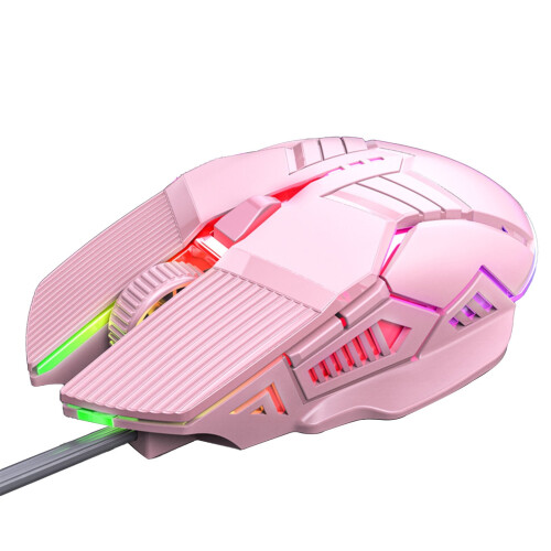Ratón gaming rosa con cable RGB, 4 niveles de DPI y macro.