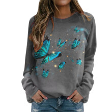 Rund långärmad sweatshirt med glittrigt grafiskt tryck för dam