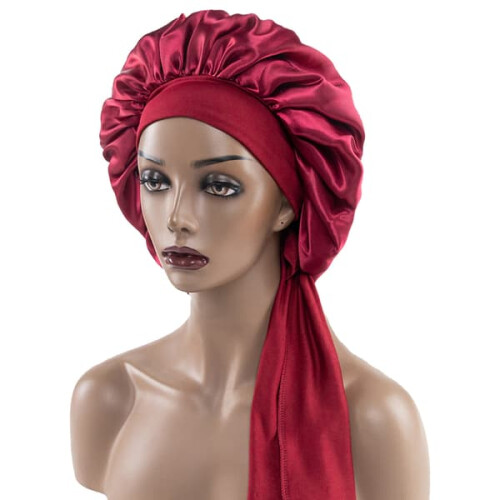 Women's satin night cap wide brim elastic blue 1