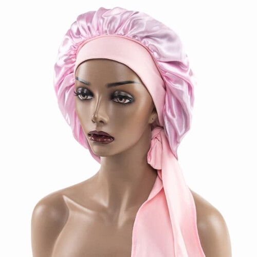 Women's satin night cap wide brim elastic blue 2