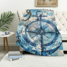 Pătură Sherpa Fleece cu busolă nautică, 50x60 inci