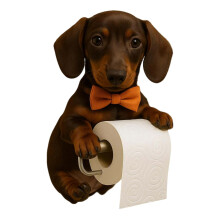 Porta-papel higiênico de parede em resina com formato de cachorro.
